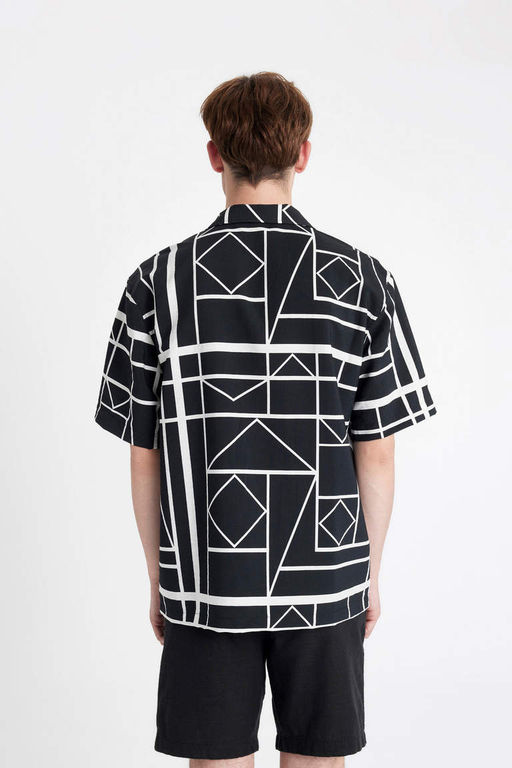 Рубашка из вискозы с коротким рукавом и принтом, вязаный крючком воротник Relax Fit - Defacto фото 6