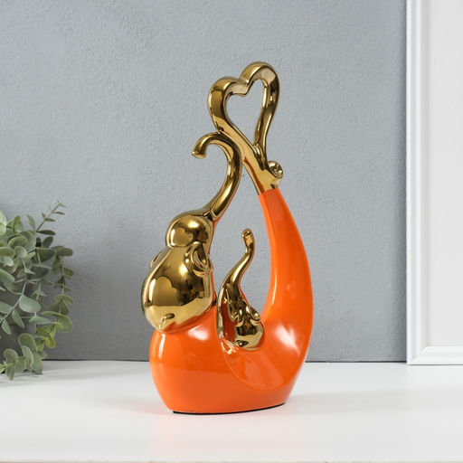 Фигурка керамика Слоники с сердцем. Абстракция, оранжевый с золотом, 7?18.5?25.5 см