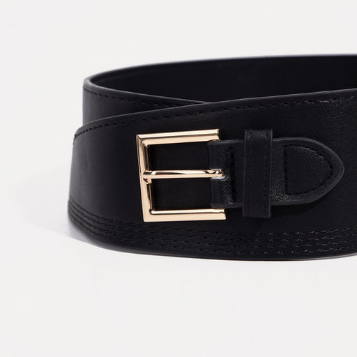 Ремень женский широкий, 105×6.5 см, пряжка металл, золотистая, чёрный