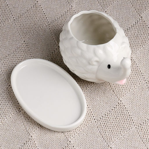 Декоративный горшок для цветов «Ёжик кверху носик», 250 мл, 11.6×8.3×6.2 см, керамический, с поддоном, белый