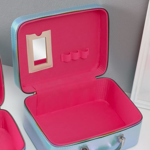 Набор шкатулок для украшений с зеркалом «Плетение», 3 шт., искусственная кожа, голубая