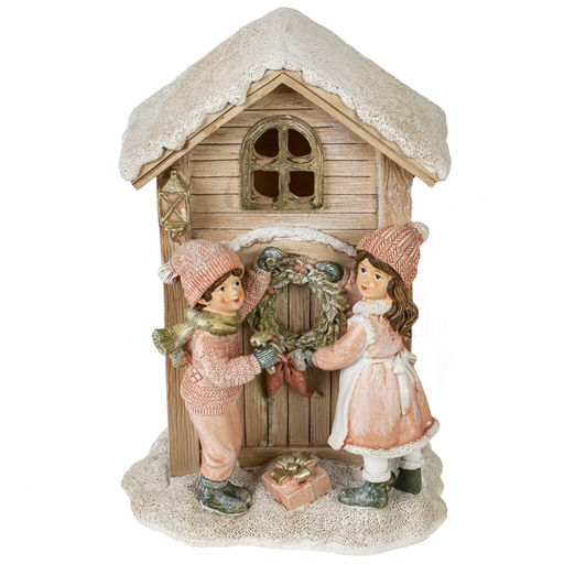 Новинка Фигурка декоративная с подсветкой "Дети и домик", L13 W10 H19 см