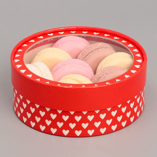 Коробка для макарун, кондитерская упаковка тубус с окном Love 16×16×5 см