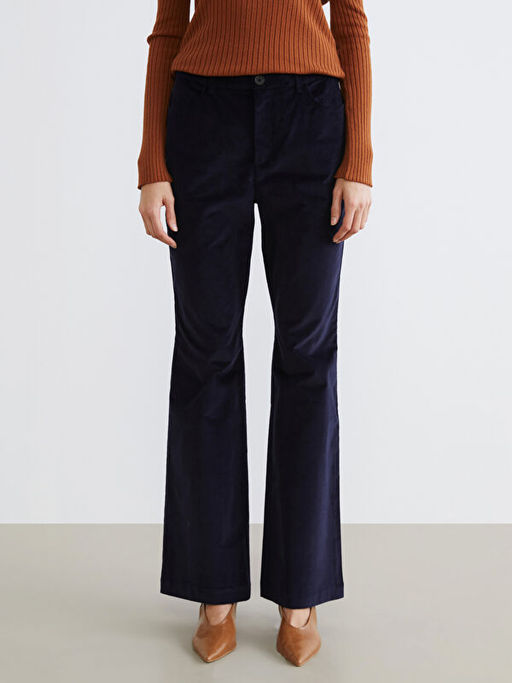 Dar Fit ?spanyol Pa?a Kad?n Kadife Pantolon