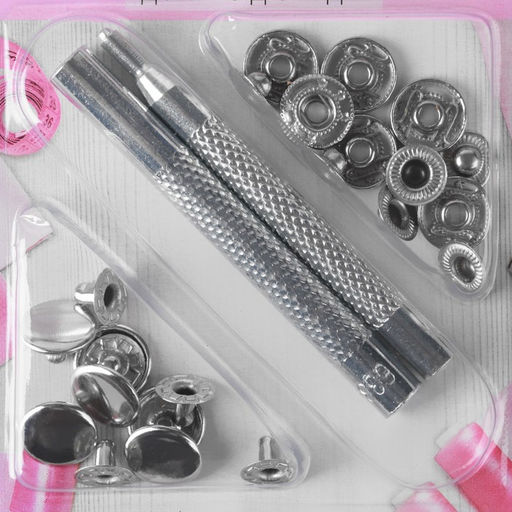 Кнопки установочные, Альфа (S-образные), d=13 мм, 6 шт., с установщиком, цвет серебряный