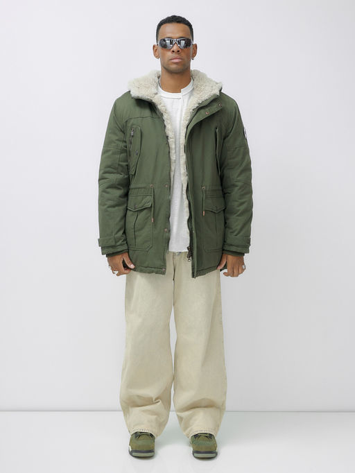 Парка мужская зимняя удлиненная с мехом цвета хаки 2606Kh - Mtforce фото 2