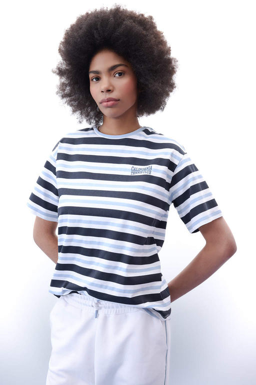 DeFactoFit Стандартная посадка, полосатая футболка с короткими рукавами для спортсменов с круглым вырезом  фото 3