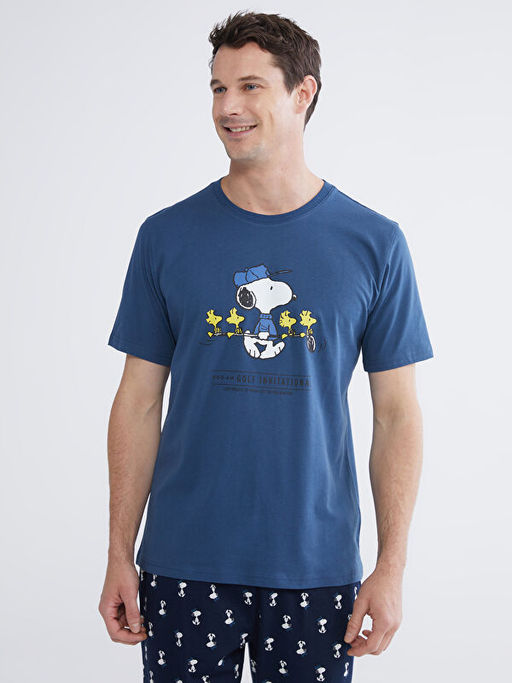 Regular Fit Snoopy Bask?l? Erkek Pijama Tak?m?