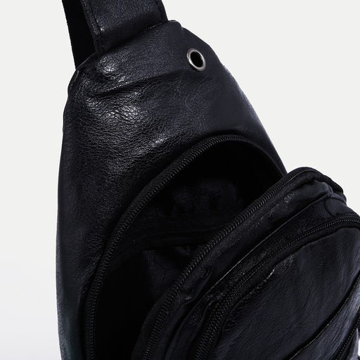 Сумка слинг мужская, искусственная кожа, отверстие для наушников, цвет чёрный - Simaland фото 5