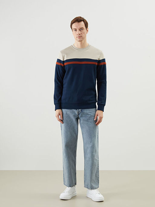 Bisiklet Yaka Uzun Kollu Renk Bloklu Erkek Sweatshirt