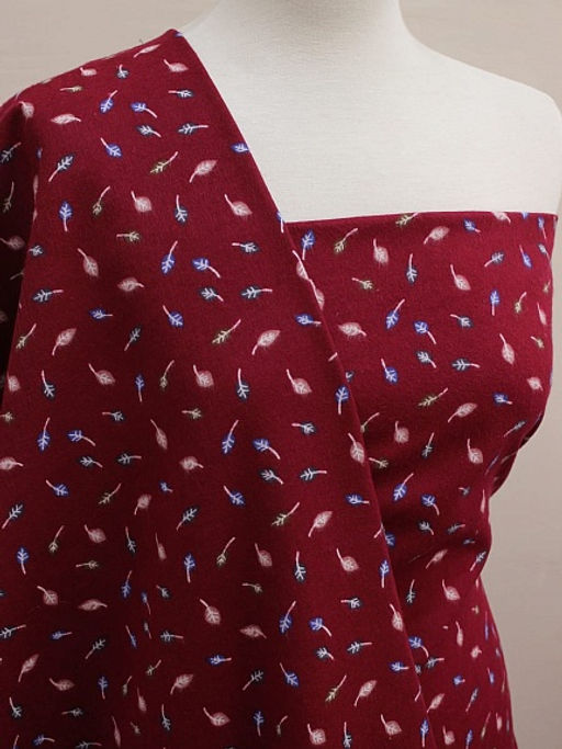 Теплый хлопок Листочки на бордовом, ш.1.47м, хлопок-100%, 150гр/м.кв - Купава фото 3