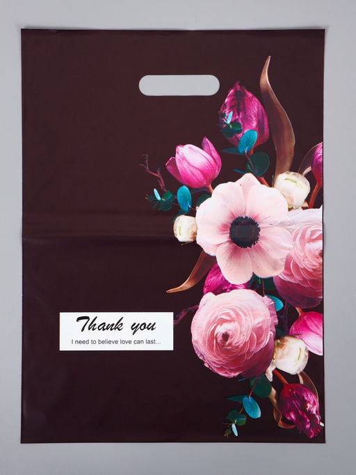 Цена за 50 шт. Пакет полиэтиленовый с вырубной ручкой "Букет" 30 х 40 см 60 мкм