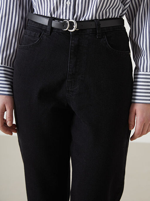 Beli Kemerli Mom Fit Kad?n Jean Pantolon