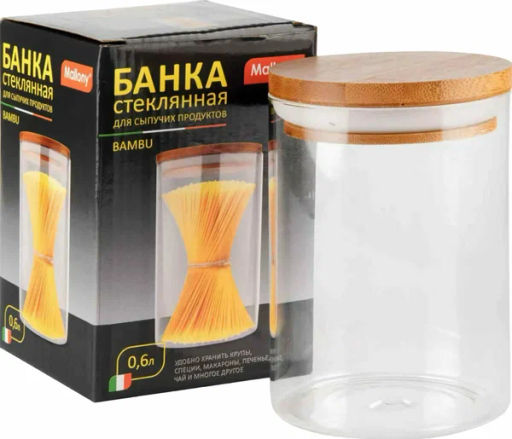 Стеклянная банка для сыпучих продуктов с крышкой BAMBU, объем: 0,6 л арт.004450 /Mallony/  фото 2