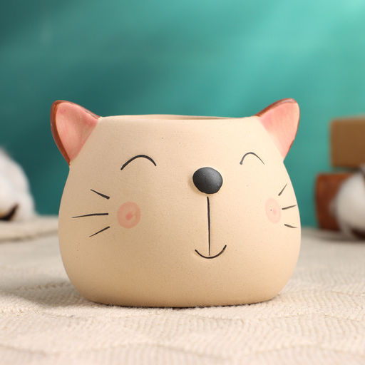 Фигурное кашпо для цветов «Добрый котик», 9×9×7 см, керамика, бежевое