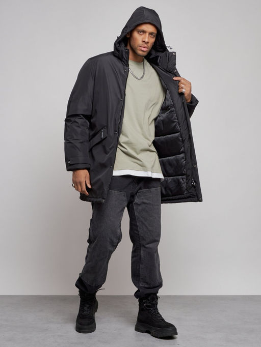 Парка мужская зимняя удлиненная молодежная черного цвета 8302Ch - Wonderrman фото 6