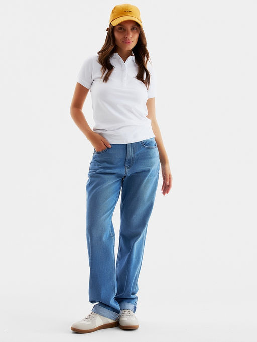 Футболка поло женская MINAKU: Basic line, белая, размер 50