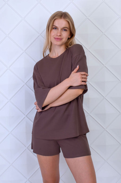 Арт. 9134 Пижама с шортами 42-50 (5 шт) Цвет:верх-кирпичный,низ-кирпичный