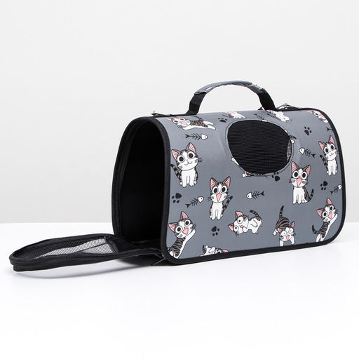 Сумка-переноска каркасная Играющие котики, размер S, 37,5 х 17 х 22 см, серая - Пижон фото 2