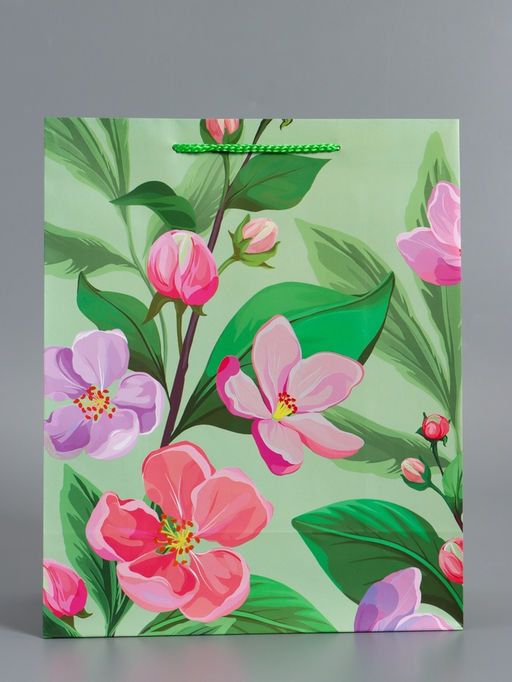 Пакет подарочный ламинированный «Весеннее признание», зелёный, 26×12×32 см