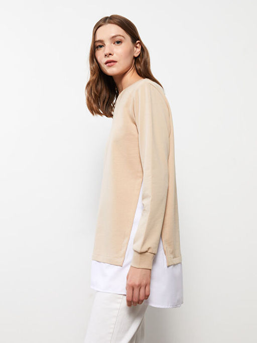 Bisiklet Yaka D?z Uzun Kollu Kad?n Sweatshirt Tunik