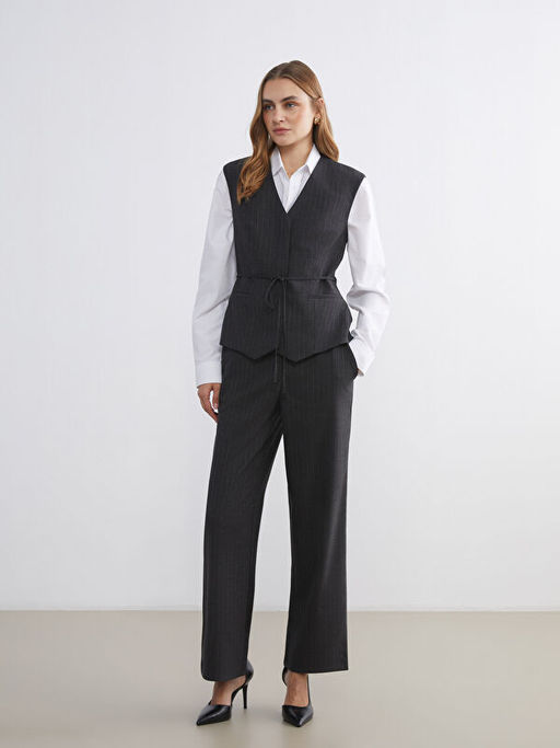 Beli Lastikli ?izgili Kad?n Pantolon