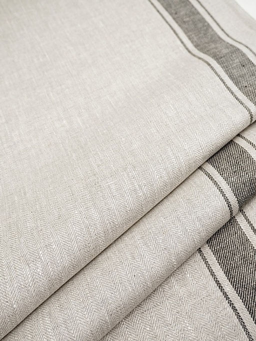 Льняной жаккард "Черная полоска" цв.натуральный, ш.1.5м, лен-100%, 170гр/м.кв