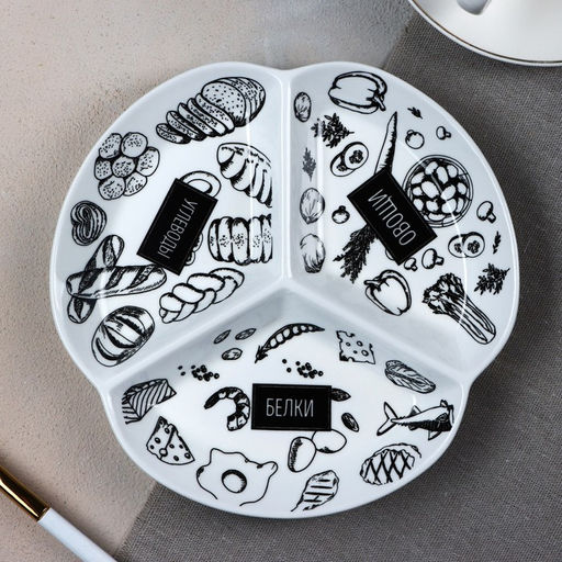 Тарелка керамическая секционная, для похудения «ПП», 19 см