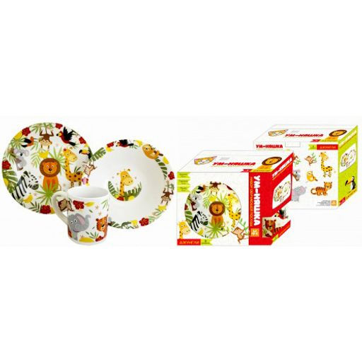 Набор Джунгли 3 предмета: кружка 240 мл, миска 18 см, тарелка 19 см в подар упаковке арт.MFKS3-2 /МФК/