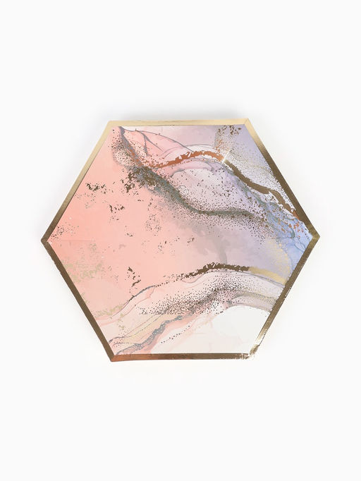 Посуда одноразовая бумажная на 12 персон, 22 предмета, мрамор розовый