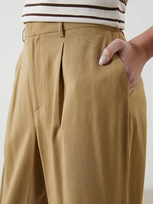 Beli Lastikli Keten Kar???ml? Kad?n Pantolon