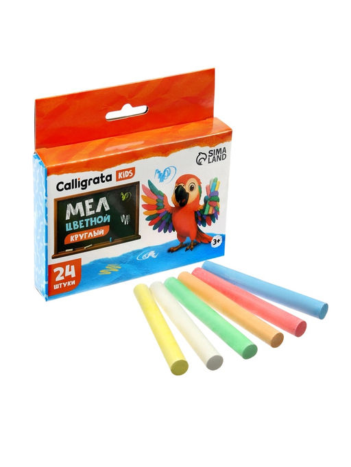 Цена за 4 шт. Мел школьный цветной Calligrata kids, 6 цветов, набор 24 штуки, круглый  фото 2