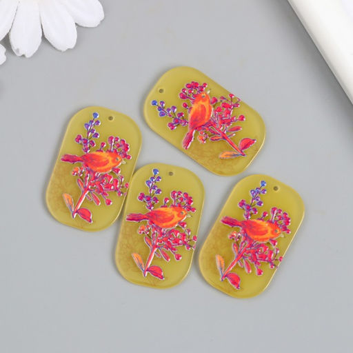 Цена за 4 шт. Декор для творчества акрил Птица на сухоцвете, 0.2?2.4?4 см