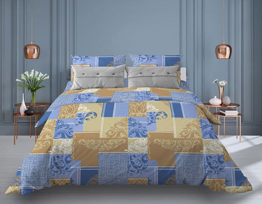 Пододеяльник 1,5-спальный, бязь Комфорт (Вензель, бежевый с синим)