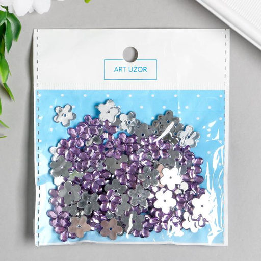 Декор для творчества пластик 1 прокол Стразы цветок. Сиреневый набор 150 шт 1,2х1,2 см - Арт узор фото 3
