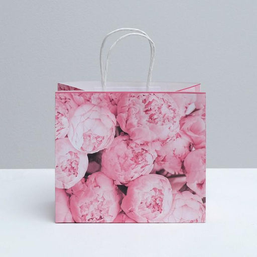 Пакет подарочный крафтовый Пионы, 25 22 12 см - Дарите счастье фото 2