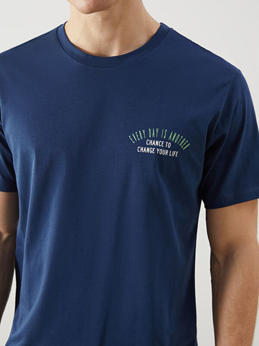 Bisiklet Yaka K?sa Kollu Bask?l? Penye Erkek Ti??rt