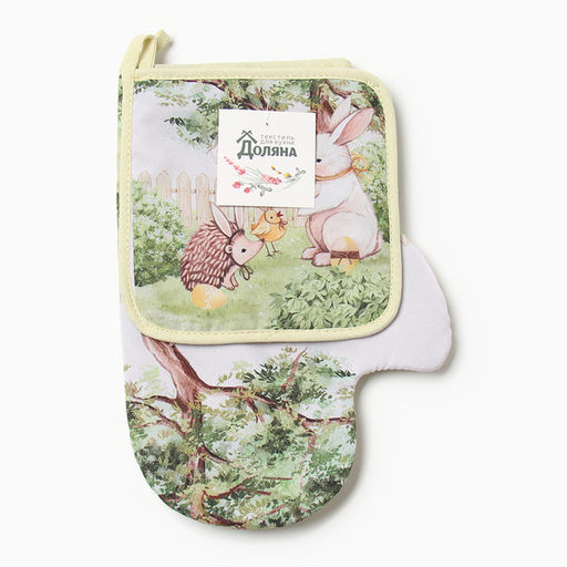 Набор кух. Доляна Зверьки: варежка 20х28 см, прихватка 17х17 см, 35% хл, 65% пэ  фото 6