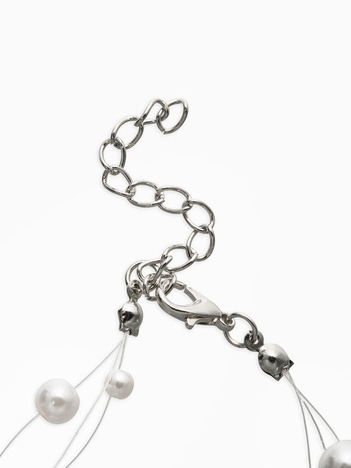 Браслет жемчуг «На леске», 3 нити, бусины №4, 6, 8, цвет белый в серебре, 16 см