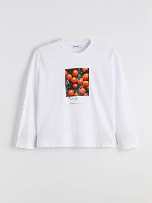 Bisiklet Yaka Bask?l? Oversize Kad?n Ti??rt