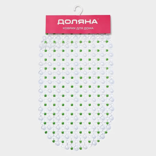 Коврик противоскользящий в ванну на присосках Доляна «Крапинка», 36×66 см, зелёный