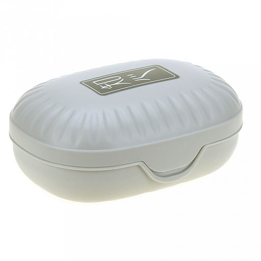 Мыльница настольная пластмассовая "Рельефная" овальная, 13,5х9х5,5см, с крышкой, матовый пластик, цвета микс, в п/эт пакете (Китай)