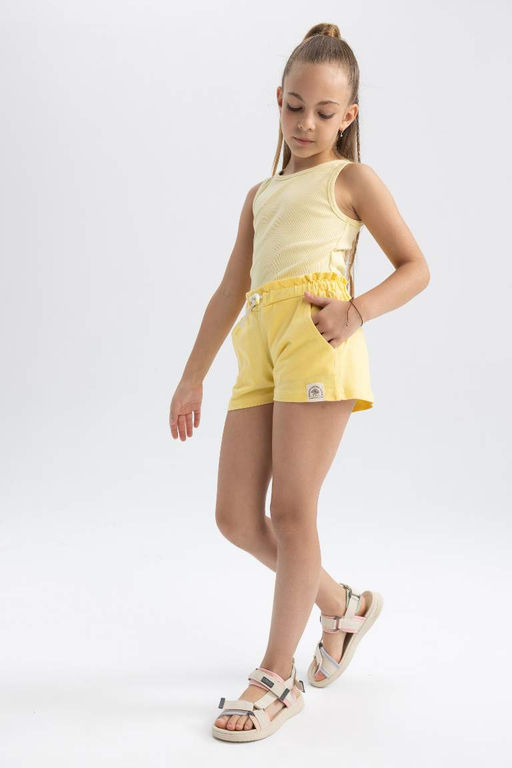 Хлопковые шорты для девочек в бумажном пакете - Defacto фото 4