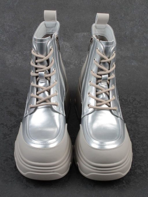 01-F591-2 GREY/SILVER Ботинки демисезонные женские (натуральная кожа, искусственная кожа)