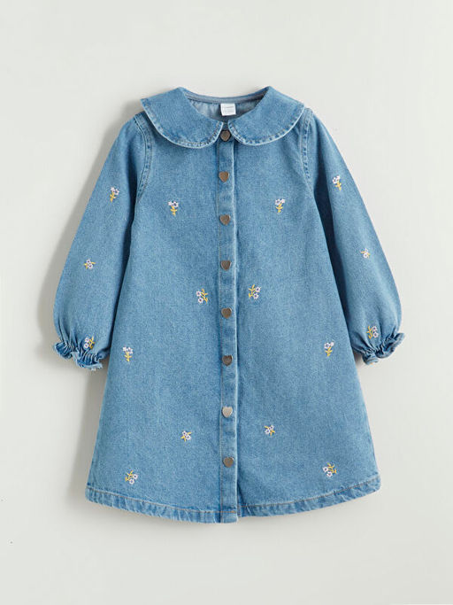 Bebe Yaka ?i?ek Nak??l? K?z ?ocuk Elbise