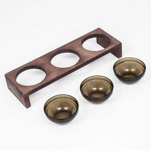 Подставка тройная с мисками из тёмного стекла 45 х 14,5 см х 6,5 см 3х250 мл, обжиг - Пижон фото 4