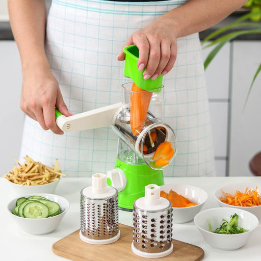 Овощерезка барабанная механическая Доляна Mandoline Slicer, 3 насадки, зелёная