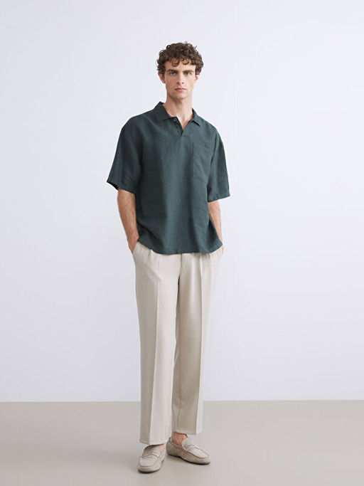 Regular Fit K?sa Kollu %100 Keten Erkek G?mlek