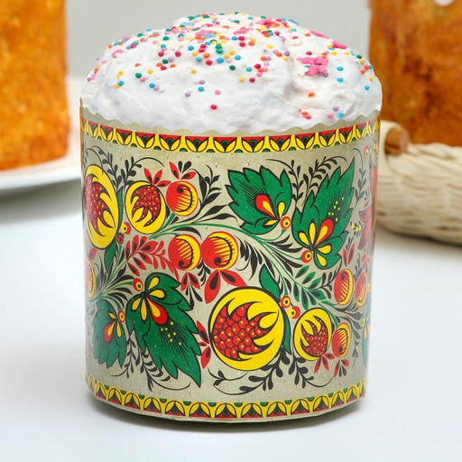 Цена за 2000 шт. Форма для выпечки кулича бумажная Деко-про «Хохлома», одноразовая, 9×9 см, МИКС