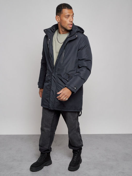 Парка мужская зимняя удлиненная молодежная темно-синего цвета 8302TS - Wonderrman фото 11